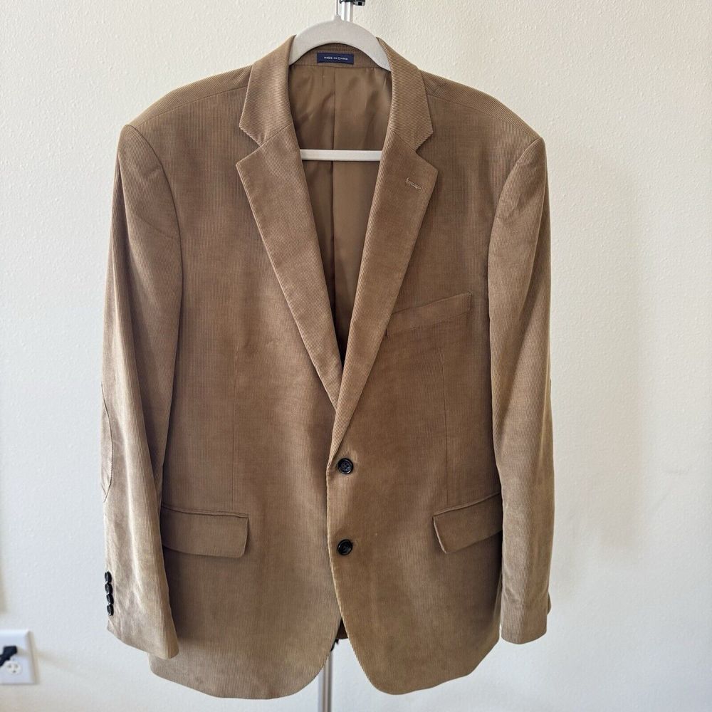 Stafford Corduroy Blazer Jacket Men 46R Brown Button Up Sport Elbow Patch Casual